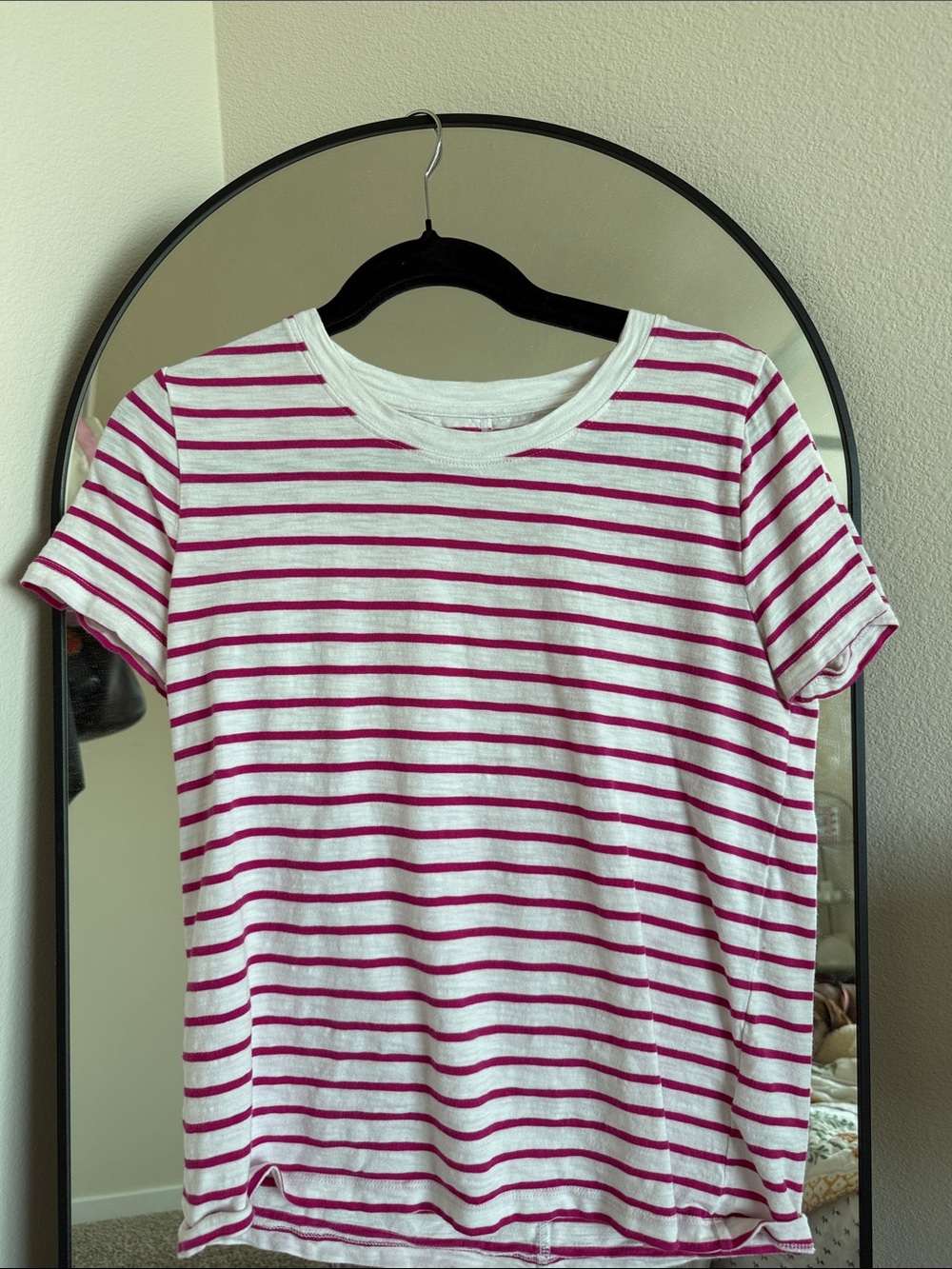 J. Crew White and Pink Striped Short Sleeve Tee